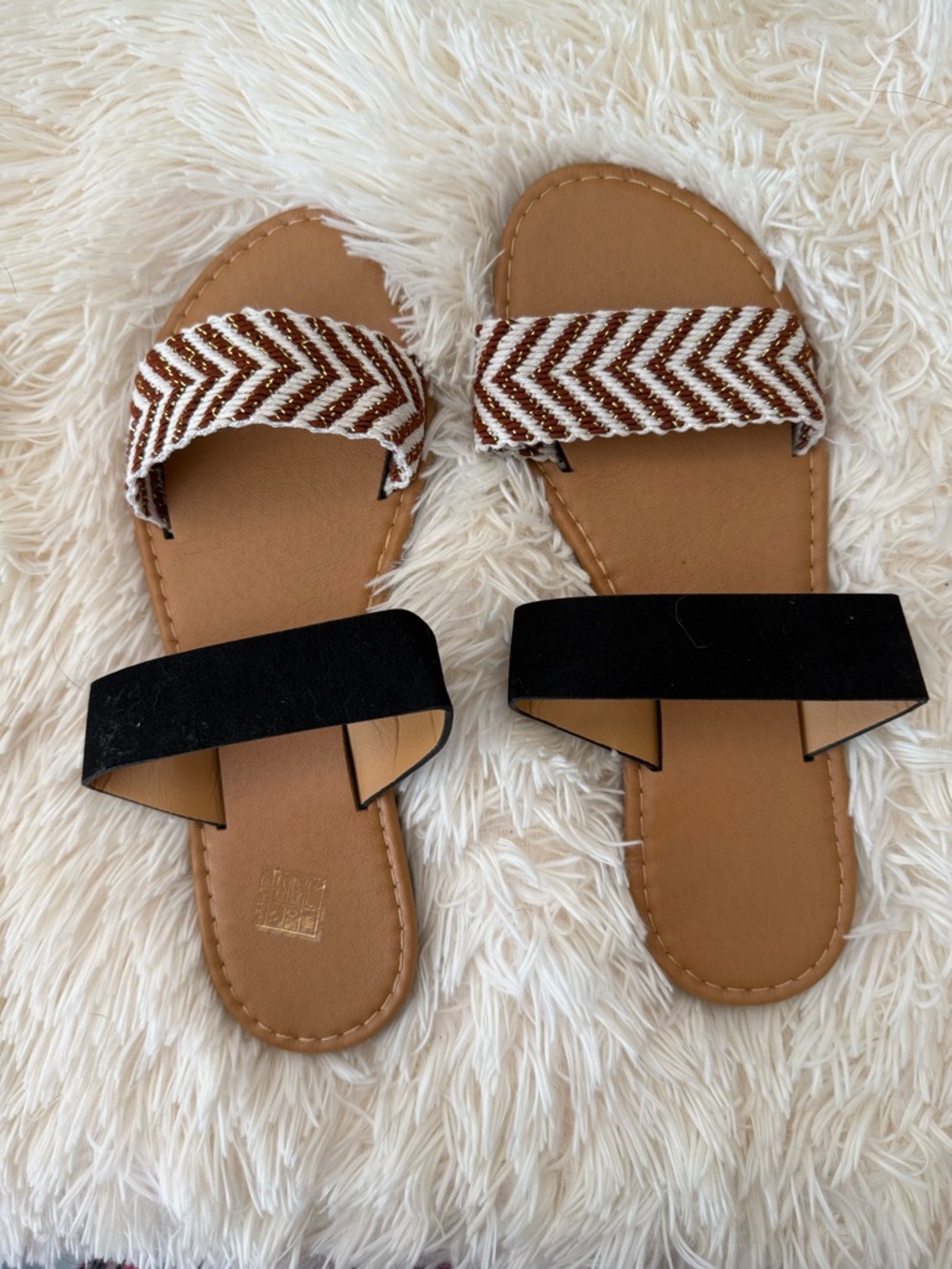Woven Chevron Brown & Black Slide Sandals - Women USA 9 WIDE